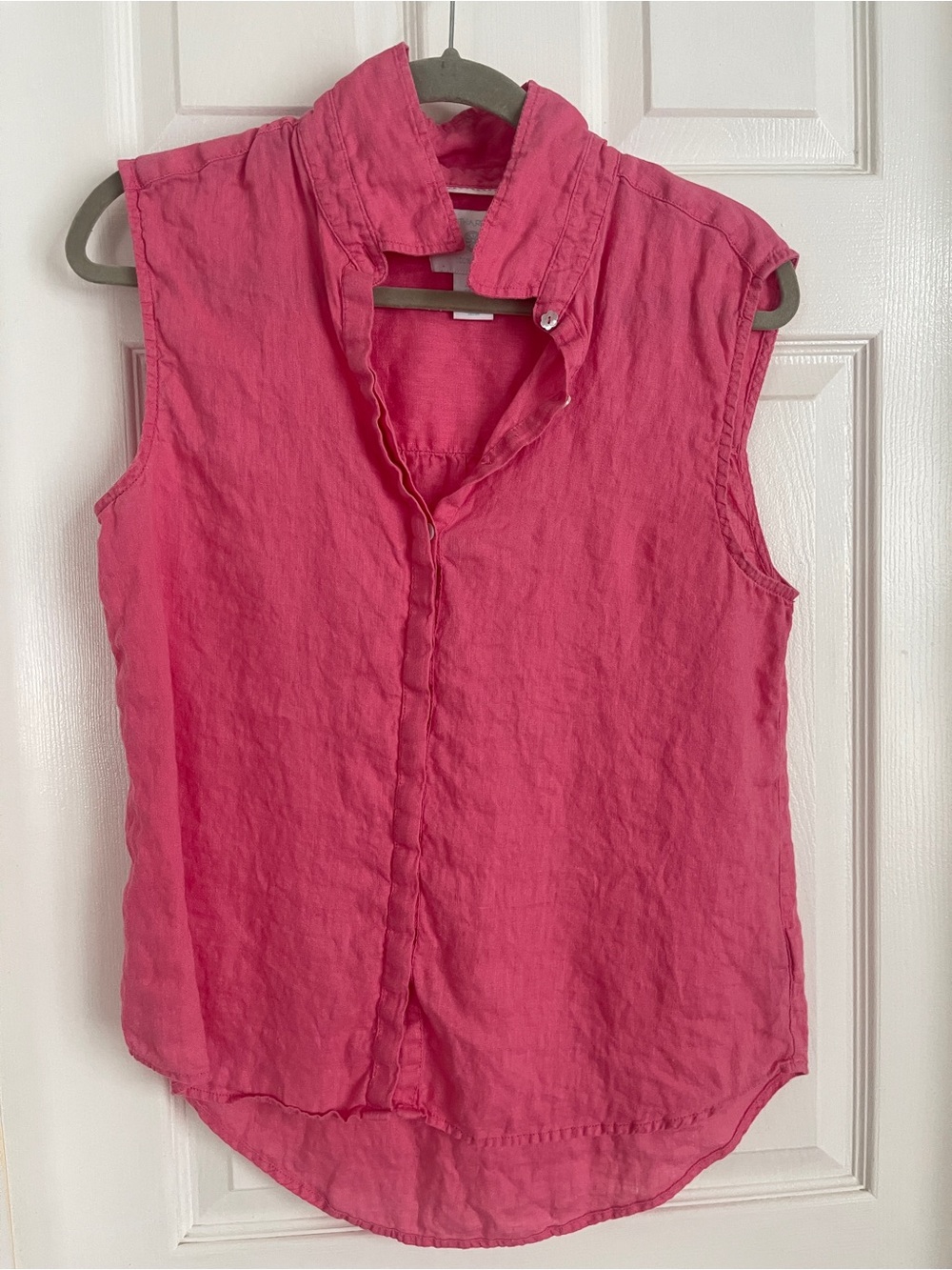 Cynthia Rowley Hot Pink Sleeveless Linen-Blend Button Top